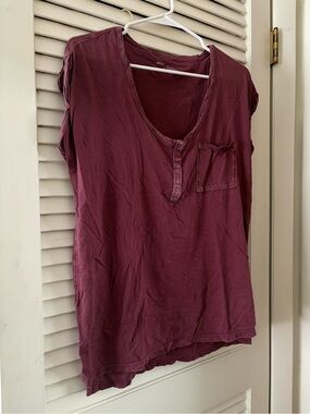 aerie Washed Plum Short Sleeve Henley with Chest Pocket